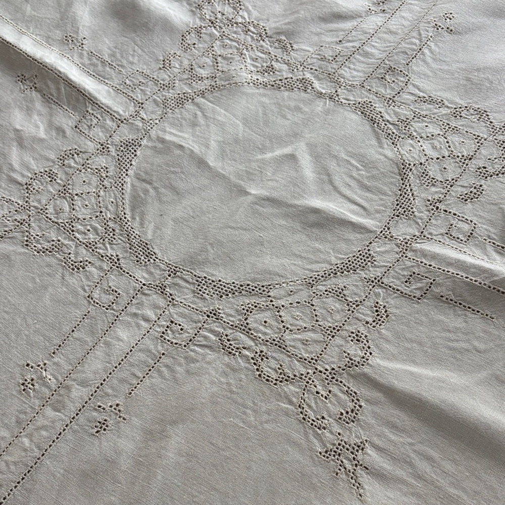 Gorgeous vintage Cream colored Tablecloth with embroidery